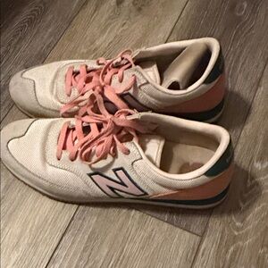 New Balance Cream Sneakers with Pink and Green Details
